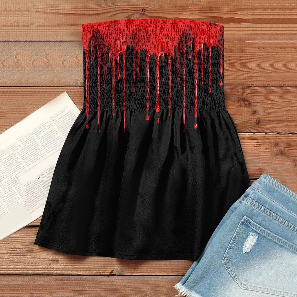 Trubkové topy pro ženy, roztomilé sexy tričko bez rukávů s potiskem mimo rameno