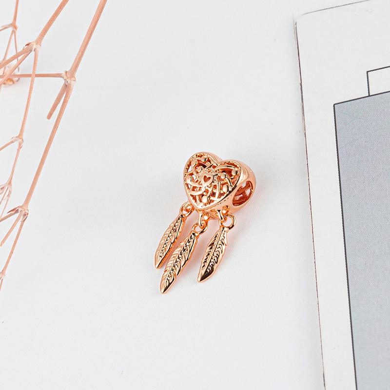 Rose gold plated Exquisite Bead Sparkling Pink Hot Air Balloon Dangle Charm for Women fit European Original Bracelet DIY Jewelry