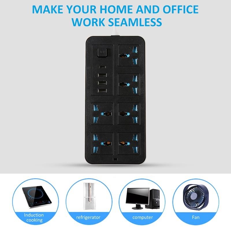 Smart Power Strip With 6 Surge Protection Outlets, 3 USB Ports And 1 Type-C Port Multi-Port Smart Plugs Multifunctional Switch