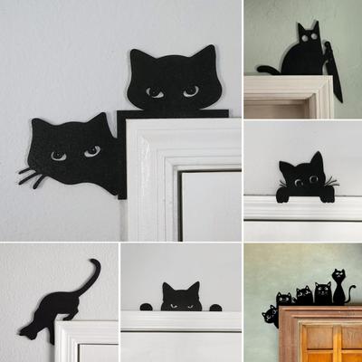 Metal Cat Door Topper Reversible Halloween Christmas Decor Kitty Corner Frame Sign Wall Vintage Spooky Decoration
