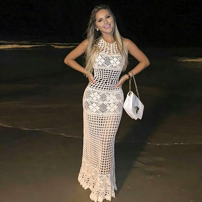 Womens Beach Cover Up Knit Crochet Tank Dress Swimwear