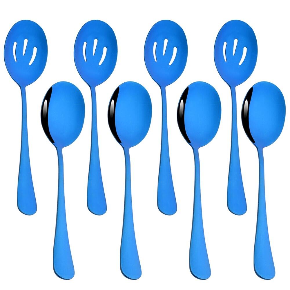 Gold Dinnerware Set Buffet Dinner Restaurant 8Pcs Service Spoon Colander Stainless Steel Cutlery Set Silver Mirror Tableware Set