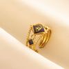 Balck Enamel Gold Plated Heart Fire Evil Eye Stainless Steel Ring Vintage Finger Jewelry Sun Moon Star Rings For Women Men Bague