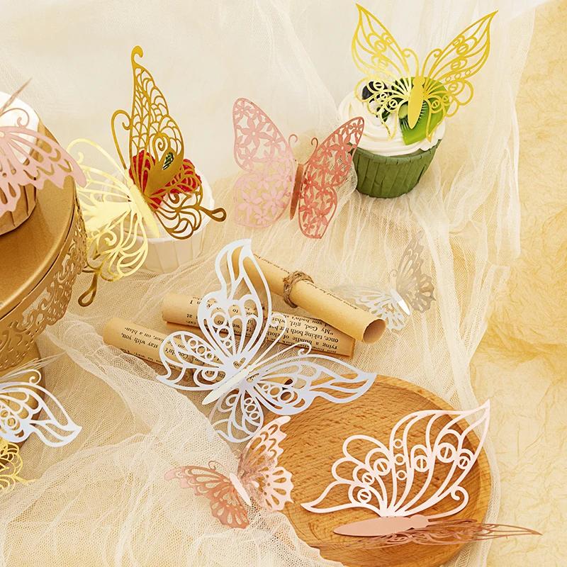 12/24/48pcs 3D Butterfly Wall Decor Wall Sticker, Gold Butterfly Decorations for Butterfly Birthday Party Cake Room Decorations