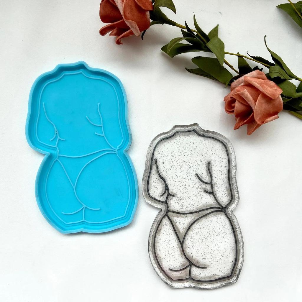 Fat Woman Body Back View Sketch Drawing Coaster Sexy Woman Mirror Silicone Epoxy Coaster Mold Cookie Mould