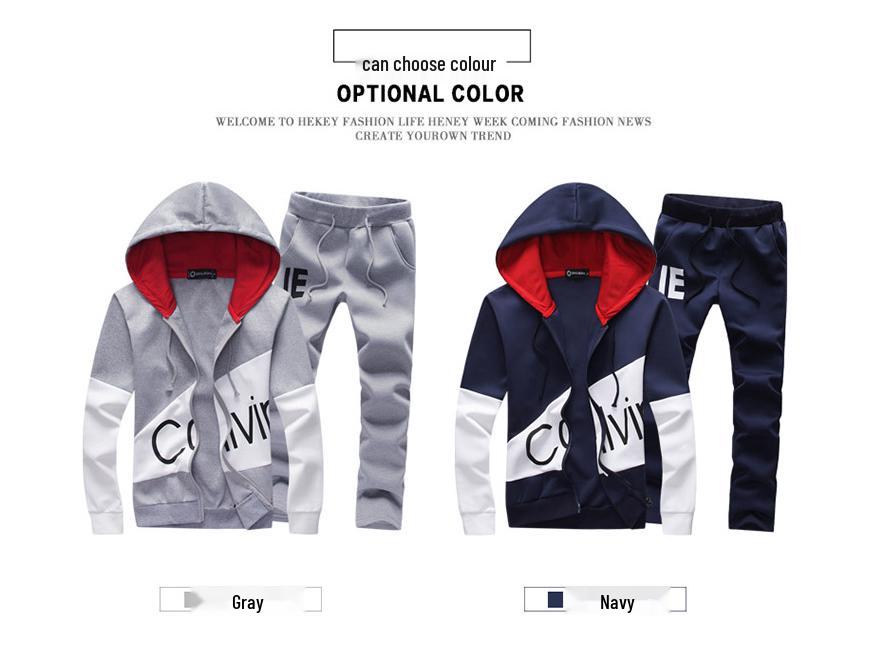 Men's 2025 Spring Korean Slim Fit Cardigan & Hoodie Sweatpants Set with Letter Accents