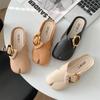 Fashion Women Mules 2025 Summer Elegant Square Closed Toe Flat Slippers Female Shoes Casual Leather Black White Slides Plus Size