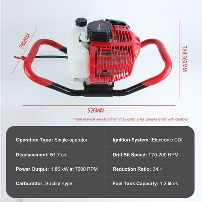 Multifunctionele Gasaangedreven Paalgatenboor 51.7cc Grondboor Tuinboor Boomplantboor Gatengraver (Geen boor)