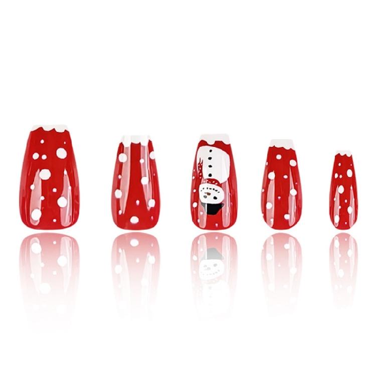Festive Christmas Themed Red Fake Nail Short Square Press On Nail Christmas Snowflakes Short SquareDesign Manicure Kit