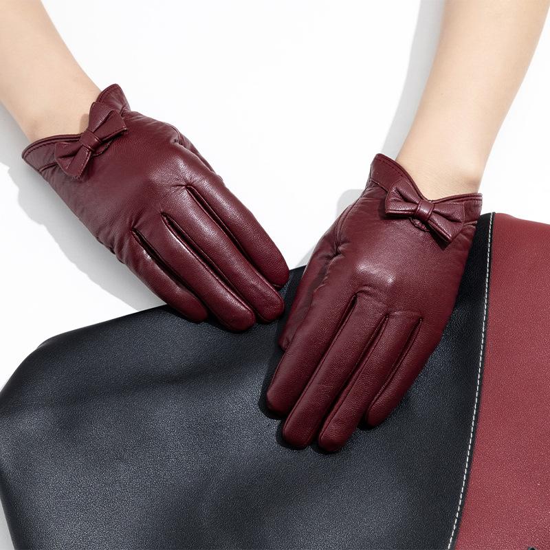 Ladies' Gloves with Bow Colorful Wine Red  Elegant and Charming Clothing Decoration Gloves