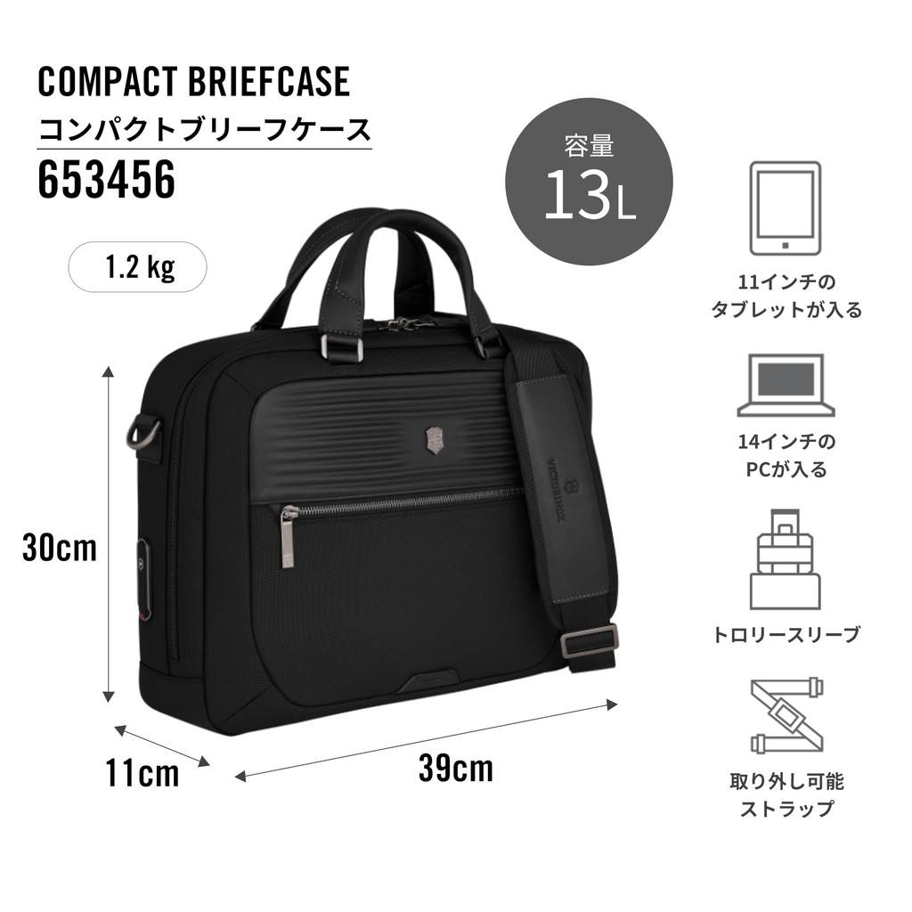 Victorinox Mythic Compact Briefcase with Laptop Sleeve and Travel Personalized Premium Black 14-inch Pouch, Design, Design, 13L, [Product Code