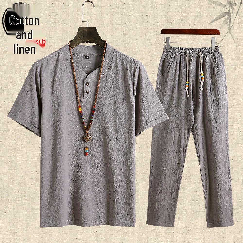 

Мужской летний костюм-двойка: Футболка с коротким рукавом и длинные брюки для среднего и пожилого возраста 2XL (50-62.5 kg)