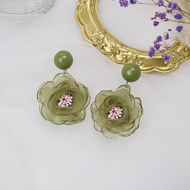 Gauze Multi-Layer Flower Simple Summer Sweet Girl Versatile Stud Earrings