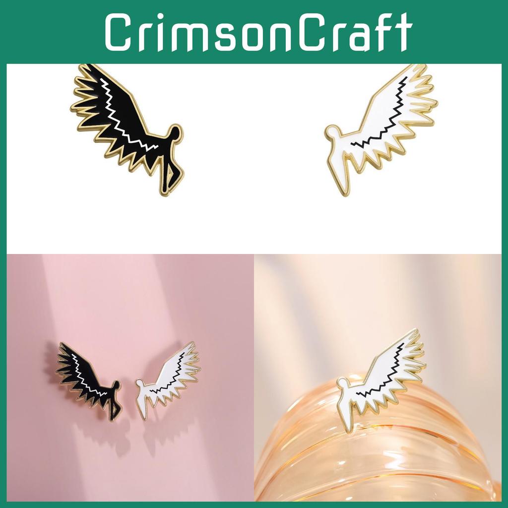 Elegant Black And White Wing Shaped Brooch Charming Geometric Angel Pin Accessory For All