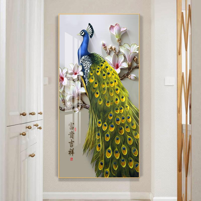 Golden Peacock Butterfly Flower Feather Bird Canvas Painting Animal Posters and Prints Wall Art Picture for Living Room Decor