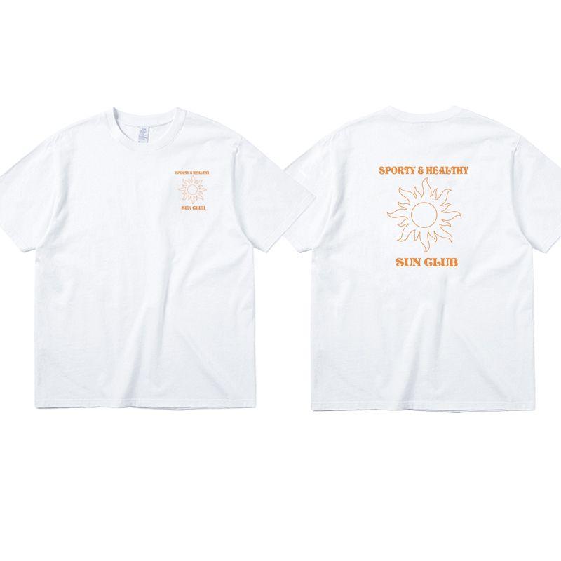 Sun Club Niche Style American Retro Sports Style Front and Rear Letters Print Pure Cotton Short Sleeve T-shirt for Women