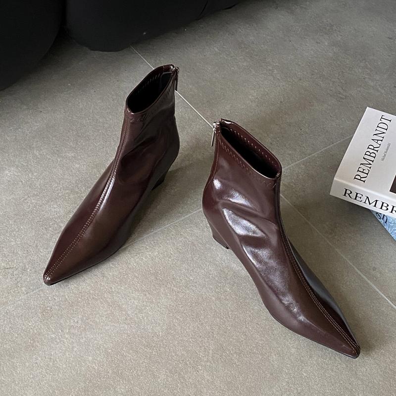 

Fashion SUOJIALUN 2025 New Brand Women Ankle Boots Fashion Pointed Toe Ladies Elegant Short Boots Shoes High Wedge Heel Dress Pumps Shoe 39 кофейный