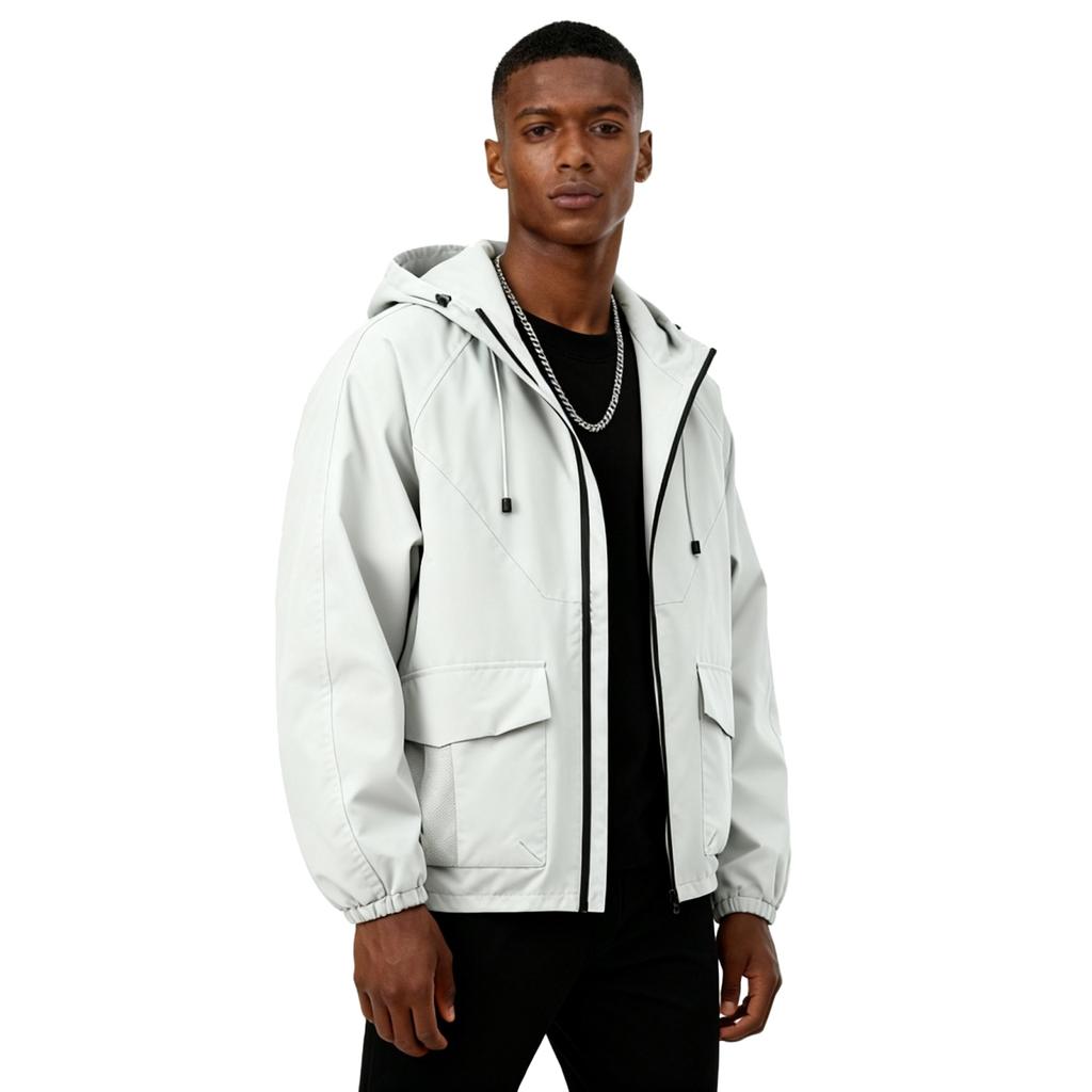 Men's And Women's Solid-color Casual Sports Outdoor Hooded Windbreaker, Men's And Women's Zipper Jacket