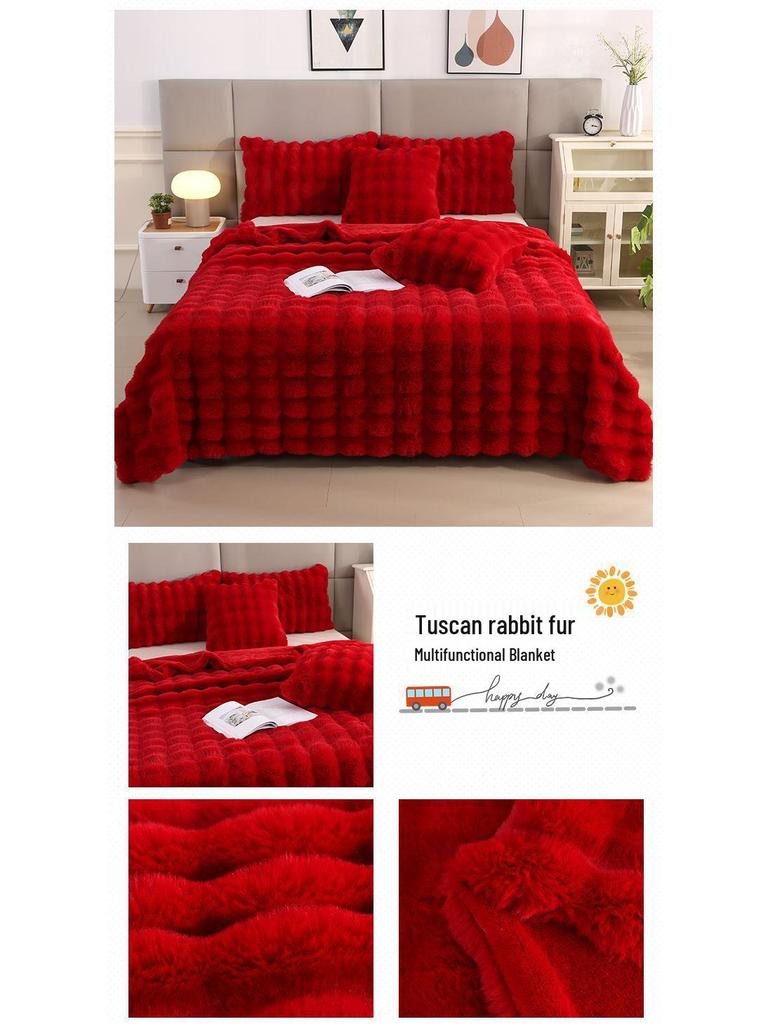 Rote Hasen-Fleece-Plüschdecke - Fleckenresistent, Dick, Kunstpelz, Luxusdecke