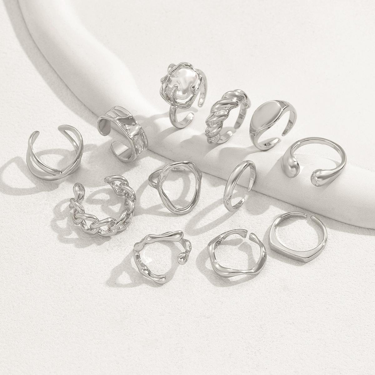 

Комплект колец с ветром, геометрический инкрустированный дизайн из жемчуга особой формы, открытое кольцо на указательный палец, универсальный и с изысканным чувством