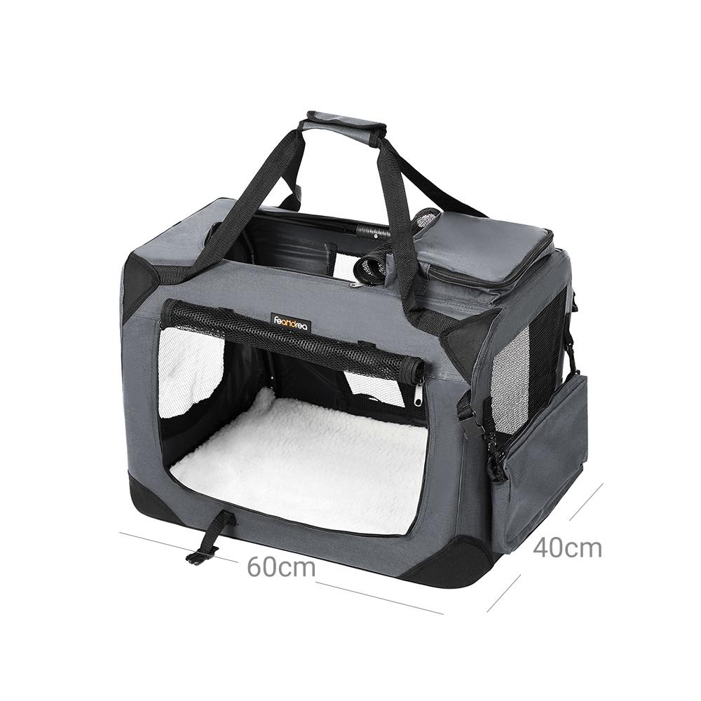 FEANDREA Dog Carrier, Folding Fabric Pet Carrier, 60 x 42 x 42 cm, Grey