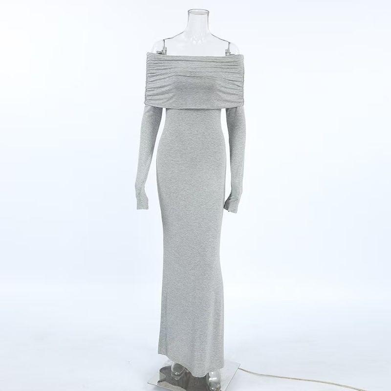 

Fashion Style Fashion Sexy off Shoulder Collar Classy Gray Dress Sexy off Shoulder Dress Grey S
