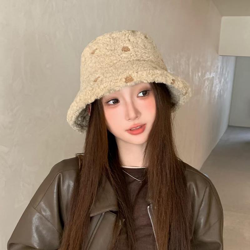 Women's Lambswool Dot Bucket Hat - Cute, Versatile, Warm Autumn/Winter Fashion in Japanese Ins Style
