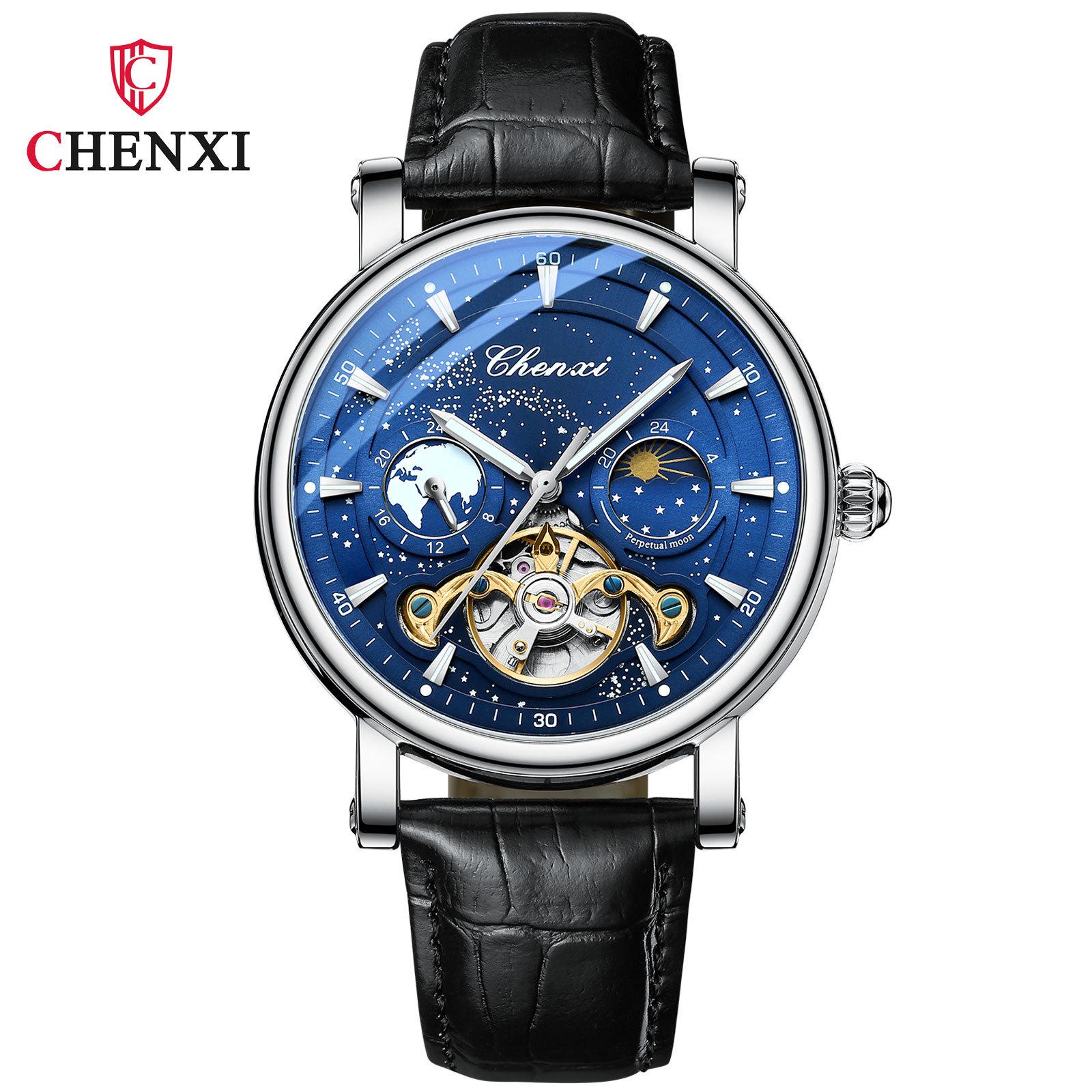 Новые роскошные мужские часы ТОП-бренда с коробкой Star River Hollow Flywheel, мужские часы, полностью автоматические светящиеся деловые мужские механические часы leather belt