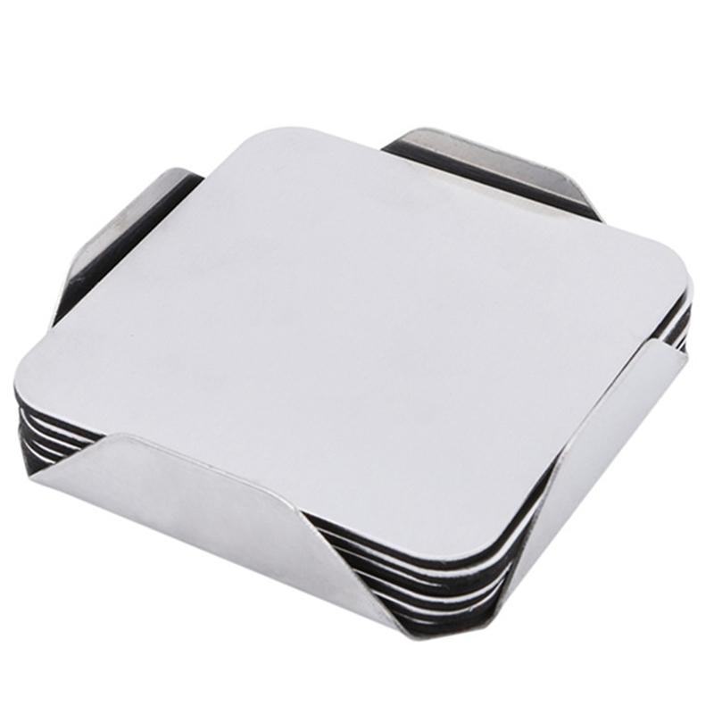 BHBL Coasters - Stainless Steel Holder with Coaster Set -Drink Milk Coffee Tea Cup Mugs Holders Square