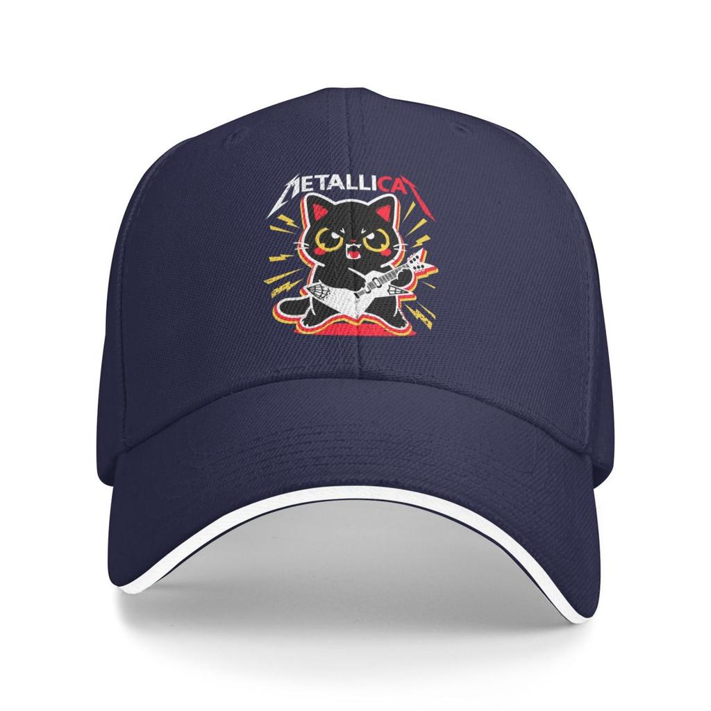 Meowtallica Rocking Black Cat Guitarist Baseball Caps Snapback Baseball Hats Breathable Casual Casquette Outdoor Unisex