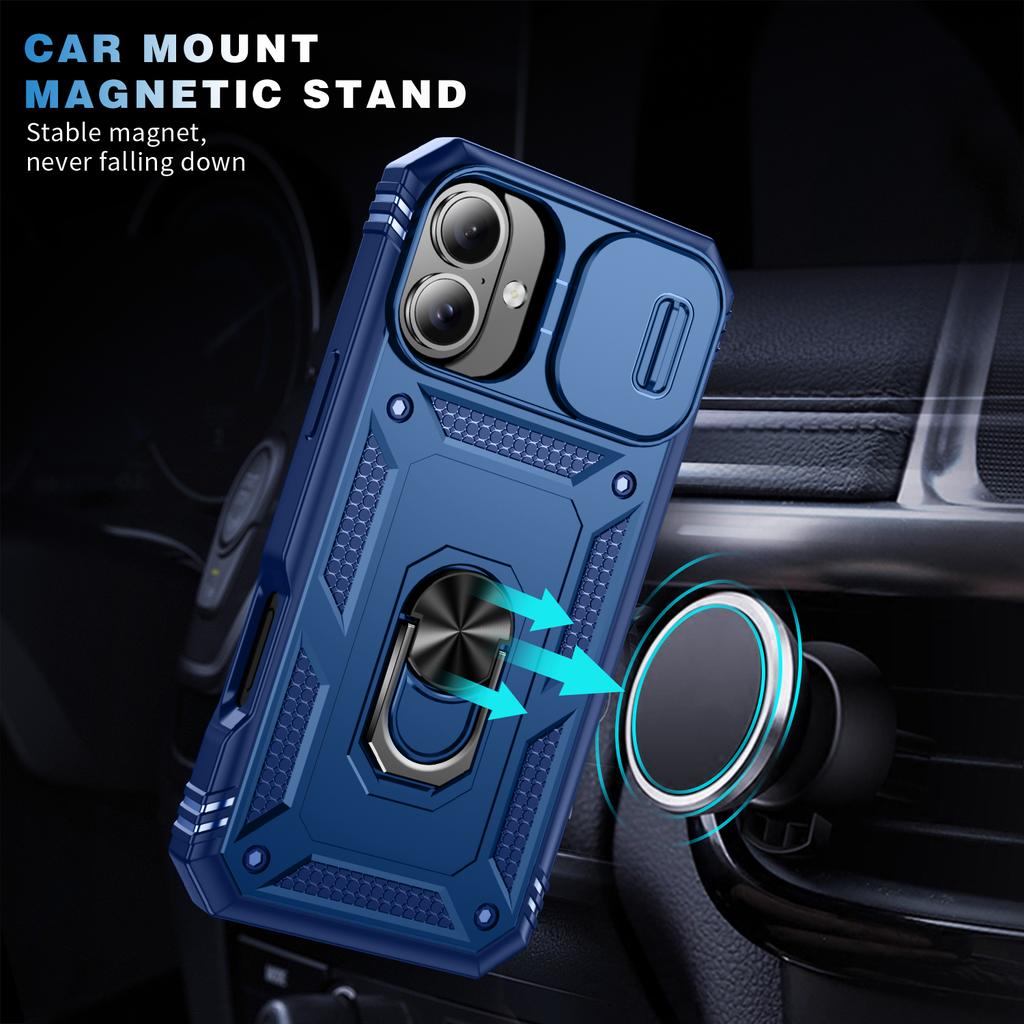 360 Degree Rotating Magnetic Ring Holder Phone Case for iPhone 16 15 14 Plus 12 13 Mini with Camera Slide Cover Protection