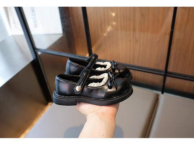 Girls' Lace Trim Bow Leather Mary Jane Shoes - Soft Sole Stylish Princess Shoes for Spring/Autumn 2025