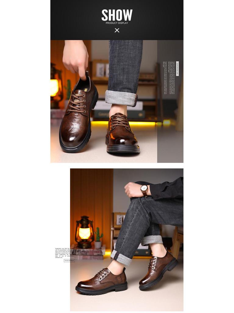 Ovigz Yadan Style Men's Premium Breathable Leather Business Shoes - Soft, Non-slip Sole.