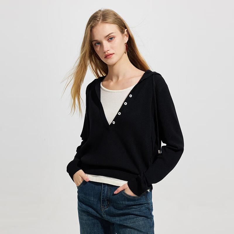 Ta Tu Faux Two-Piece Color Block V-Neck Knit Sweater