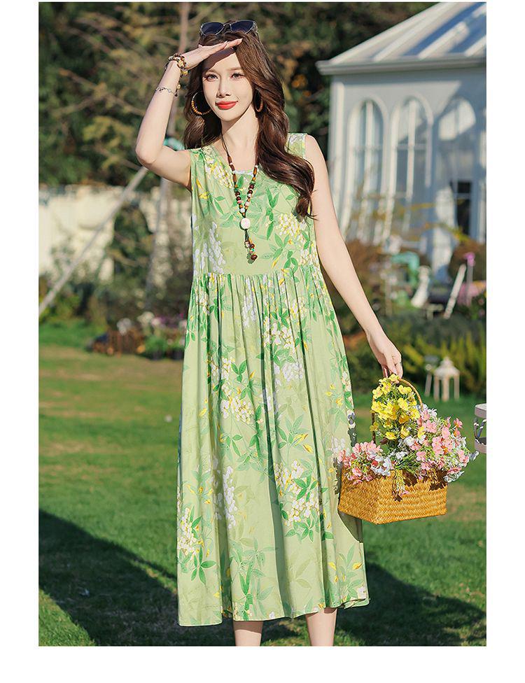 Elegant Plus Size Floral Cotton-Silk Sleeveless Summer Dress