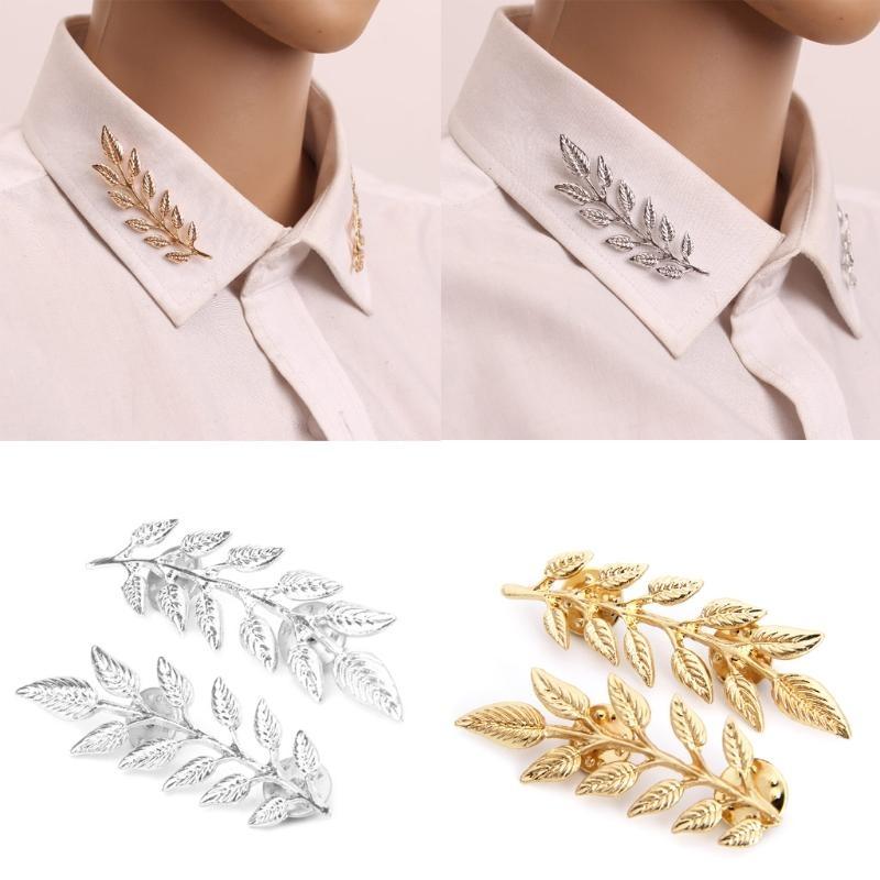 X6HE Fashion Double Tree Leaf Shirt Collar Pin Brooch Gold Silver Gifts for Family Members Girls Teens Women Girl/Boyfriend