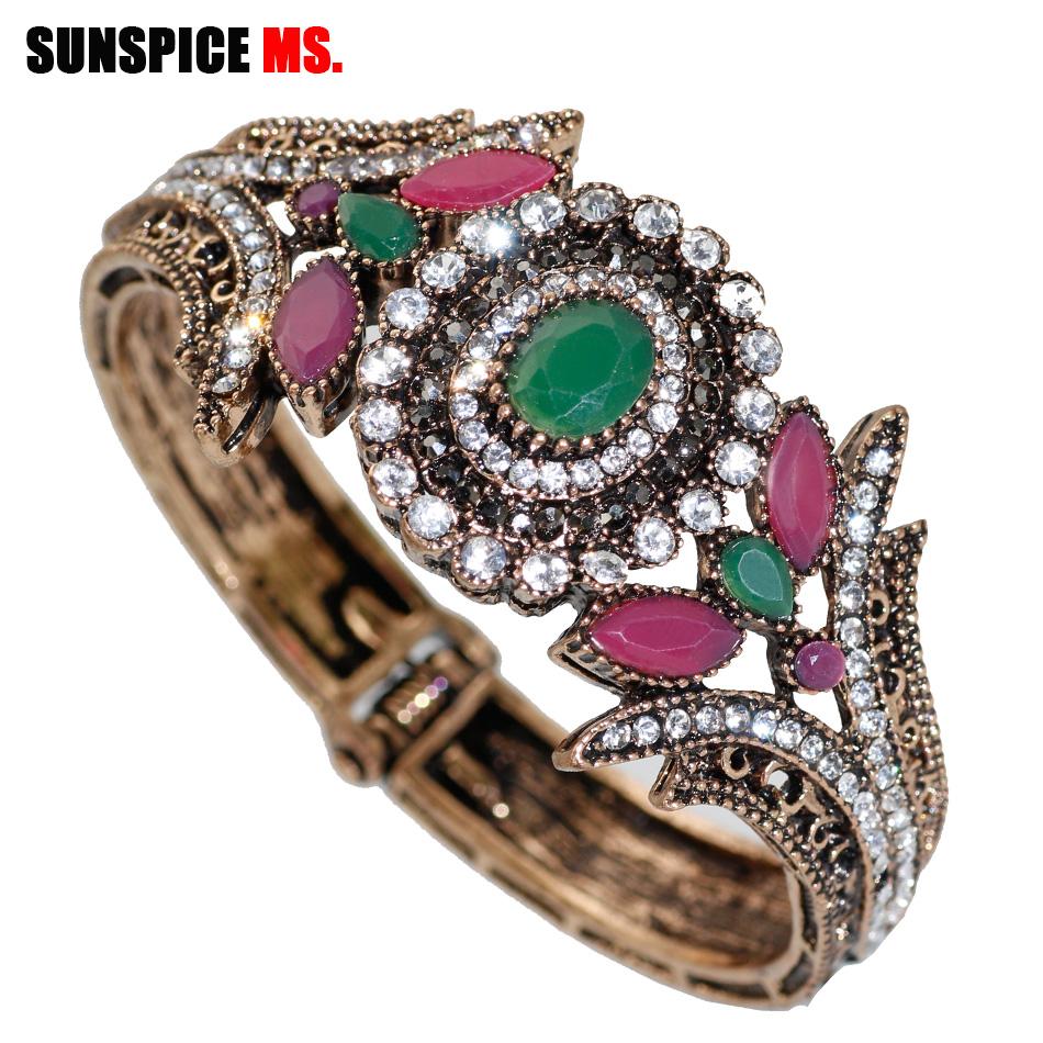 

Retro Vintage Bohemia Women Bangle Cuff Bracelet Antique Gold Color Turkish Ethnic Wedding Bracelet Bridal Jewelry 60MM