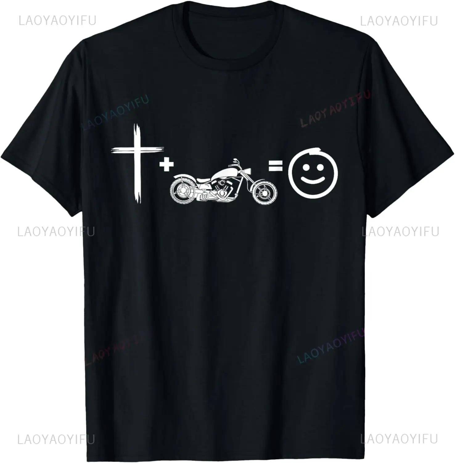 Jesus and Motorcycles Makes Me Happy Funny Christian Biker TShirt Graphic T Shirts Print on DeUnisexd Camisas Streetwear S