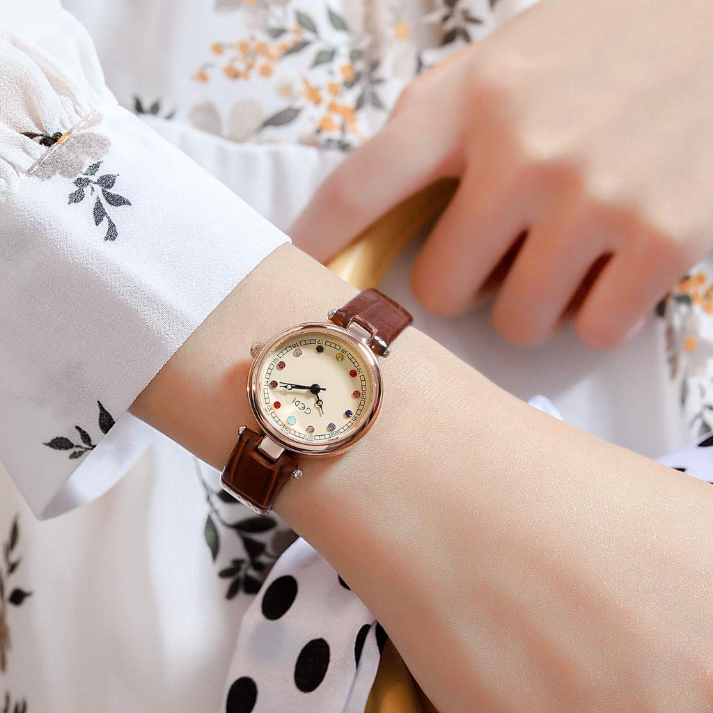 Fashion Colorful Rhinestone Student Watch Niche High-End Belt Watch Women'S Quartz Watch