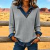 T-shirt casual da donna in maglia a maniche lunghe con colletto e design a pannelli per l'uso quotidiano