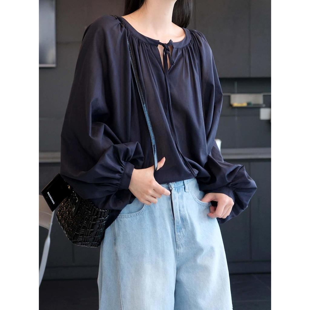 Louvre Summer French Romantic Lantern Sleeve Baby Doll Top for Women