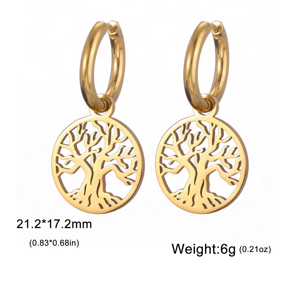 

Vintage Life of Tree Pendants Hoop Earrings For Women Female Stainless Steel Earrings trend Golden Charm Jewelry Pendientes