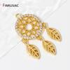 18K Gold Plated Brass Hollow Out Charms Pendants,Inlaid Zircon Leaf Pendant For DIY Neckalce Earrings Making Findings