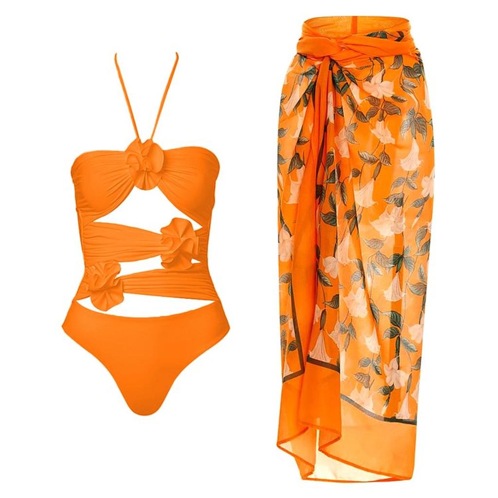 Sexy Bademode Frauen 2024 Badeanzug Coverups für Frauen Sarong Strand Rock Wrap Bikini Badeanzug Set Orange