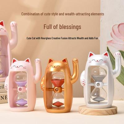 Handmade Lucky Cat Glass Sand Timer - Modern Ornament & Personal Gift with High-End Feel