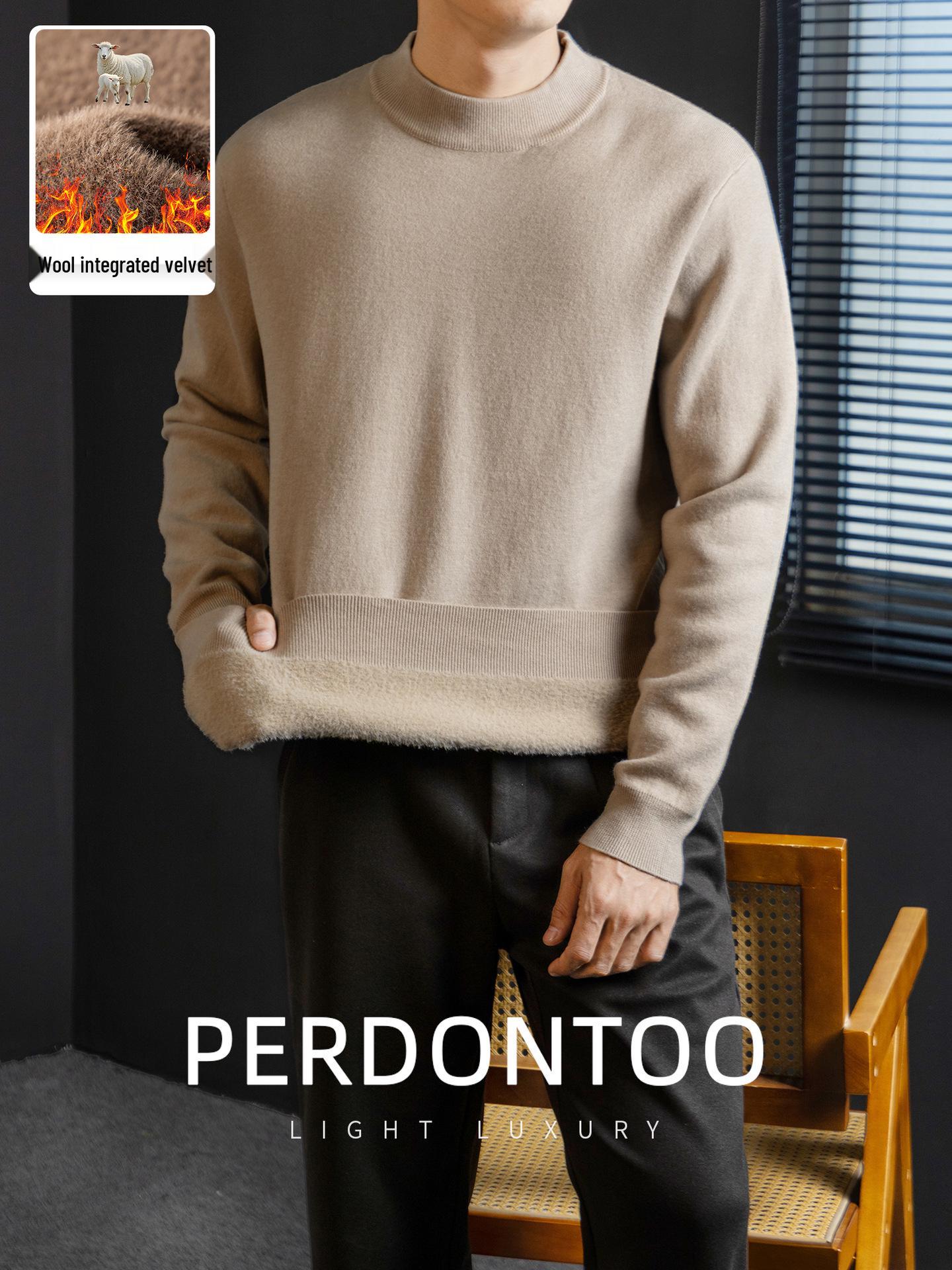 Men s Premium Wool-Modal Thick Half-High Collar Sweater - Warm Winter Knitwear M