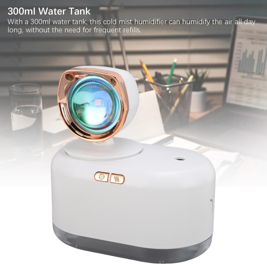 Sunset Light Humidifier 300ML Water Tank Low Noise USB Rechargeable Cold Mist Humidifier