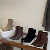 Shaved single boots pointed toe stiletto Martin boots sexy versatile stable rear zipper thin boots temperament commute