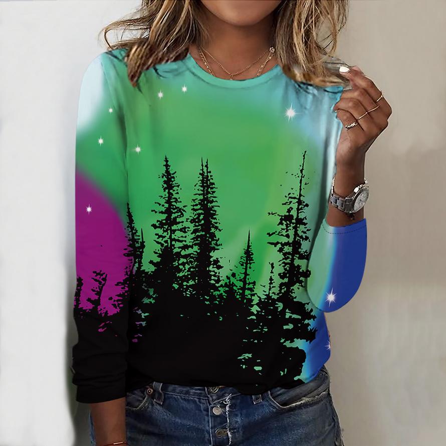 

Топы на весну и осень с принтом «Лесной цветок» и круглым вырезом, футболка с длинным рукавом, осенний повседневный тонкий пуловер, женский топ с длинным рукавом XS розовый