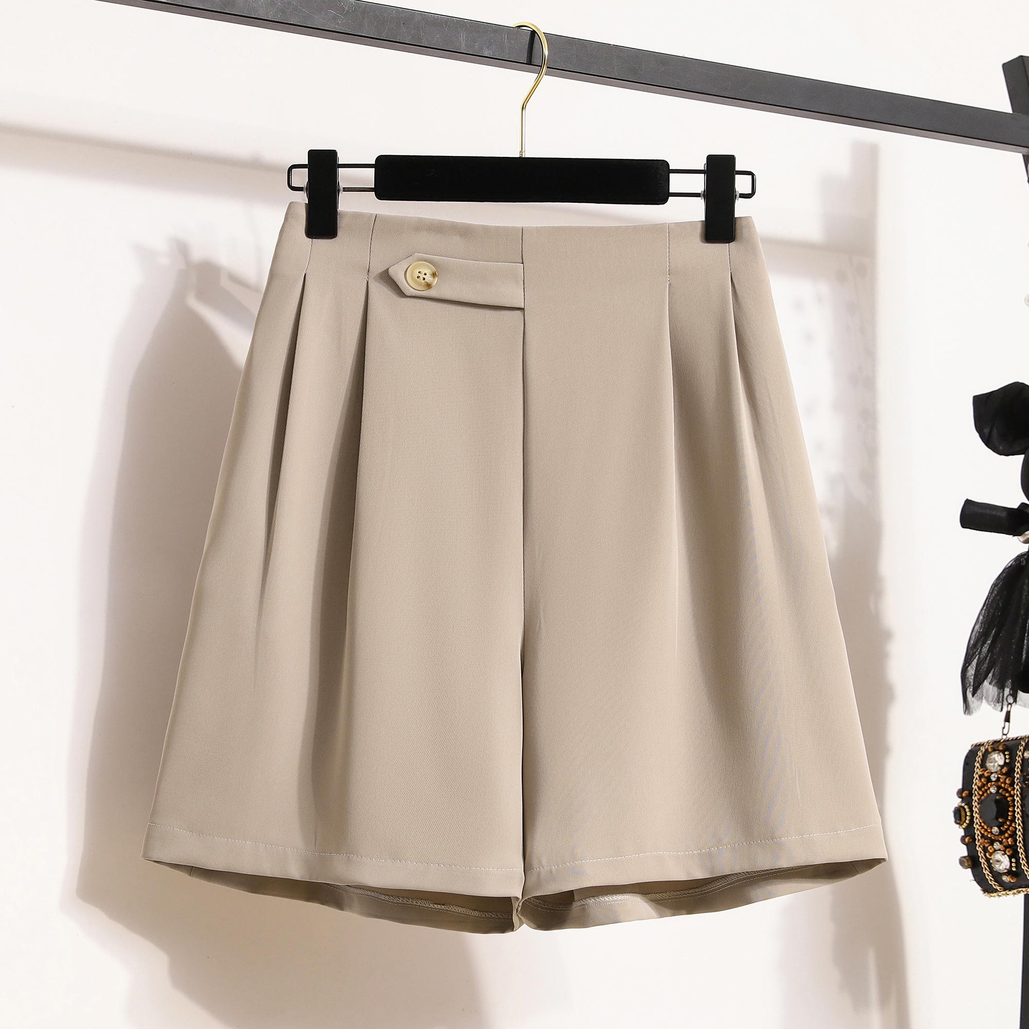 

DIMANAF 2024 Большие размеры женские летние брюки трапециевидной формы широкие брюки шорты с высокой талией эластичные свободные повседневные базовые короткие брюки 3XL хаки